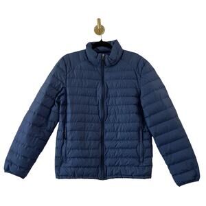 Heat Keep Gorpcore Lightweight Packable Blue Down Mock Neck Puff Jacket Small